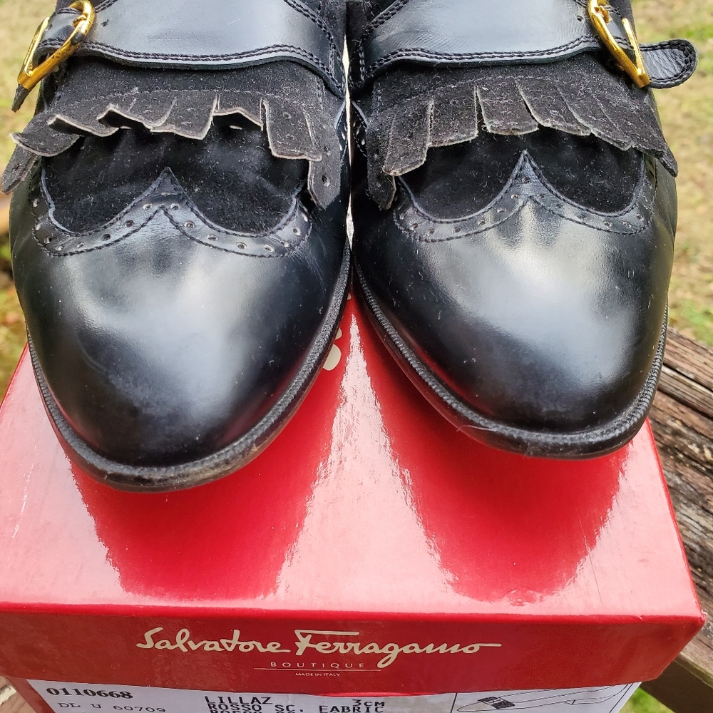 Salvatore Ferragamo Black Leather & Suede Loafers - Picture 9 of 15